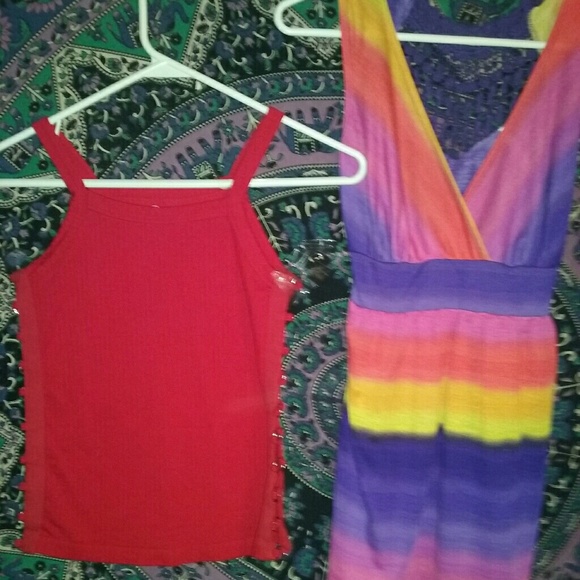 Rainbow Crochet Back Tank & Red Ribbed Tank Bundle - Picture 2 of 8